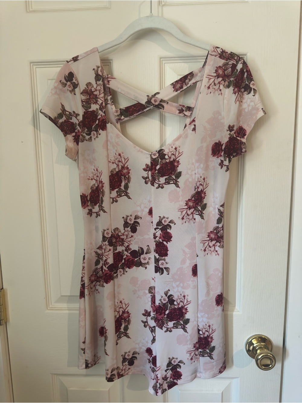 Blush Floral Crisscross Romper - Pink with Burgundy Floral